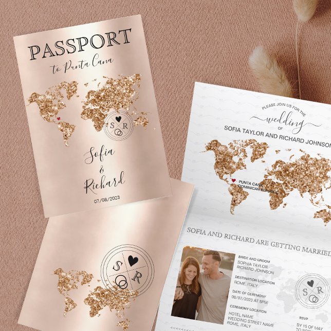 Världskartan över destinationsbröllop i Glitter Inbjudan (Skapare uppladdad)