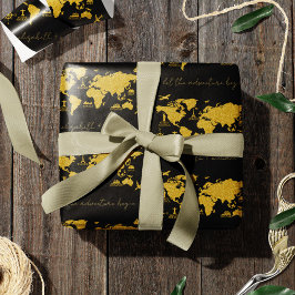 Världskartan över guld Glitter vid Svarta Elegant  Presentpapper