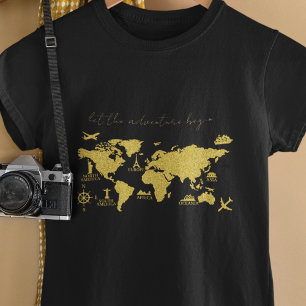 Världskartan över guld Glitter vid Svarta Elegante T Shirt