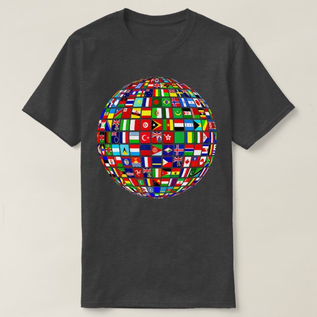 Världskartan över internationell Världs flaggor Fl T Shirt (Design framsida)