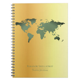 Världskartan reser journalen på fauxguldbakgrund anteckningsbok