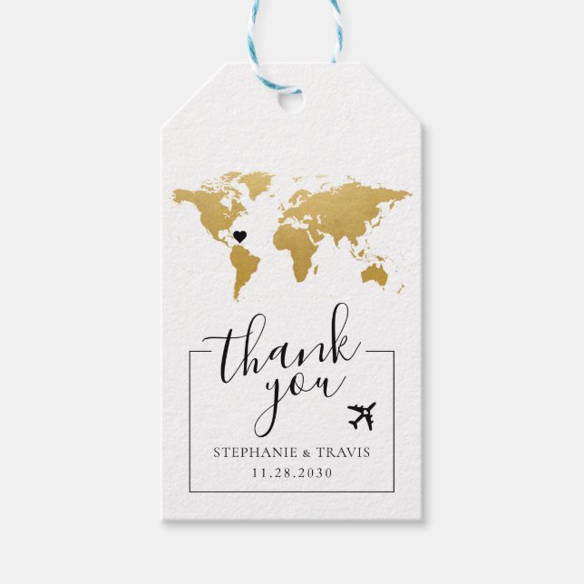 Världskartans resgodsform för bröllop för målbröll presentetikett (Framsidan)