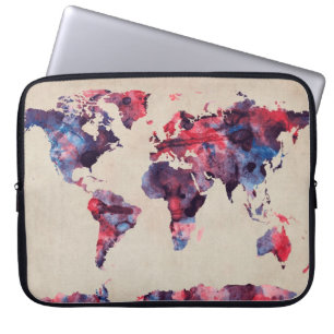 Världskartavattenfärg Laptop Sleeve