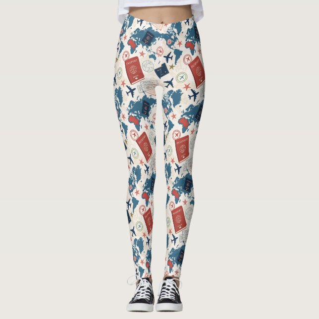 Världskartemönster för resor leggings (Framsida)