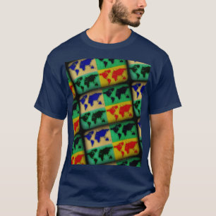 världskartor över popkonst färg t-shirt