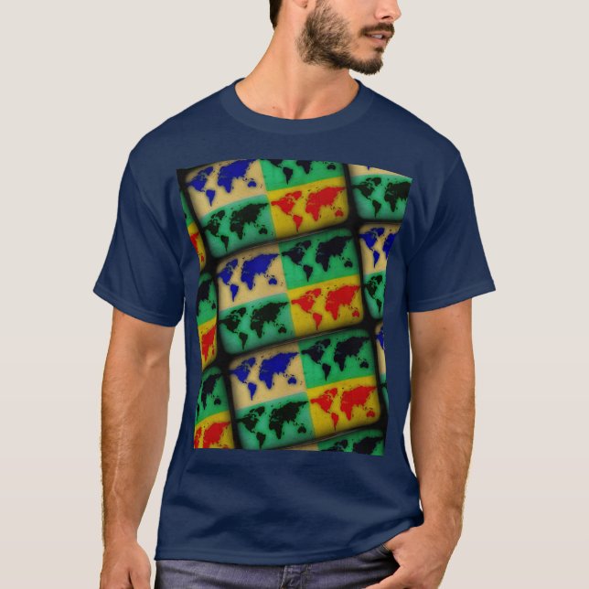 världskartor över popkonst färg t-shirt (Framsida)