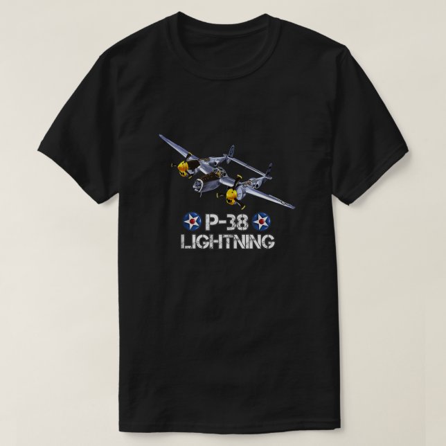 världskrig 2 American P-38 Lightning Fighter Airpl T Shirt (Design framsida)