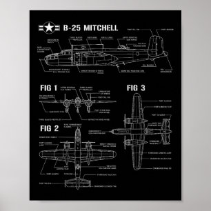 Världskrig 2 Amerikanska flygplan B-25 Mitchell Bo Poster