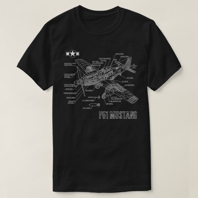 Världskrig 2 Amerikanska P51 Mustang Fighter Flygp T Shirt (Design framsida)