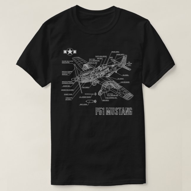 Världskrig 2 Amerikanska P51 Mustang Fighter Flygp T Shirt (Design framsida)