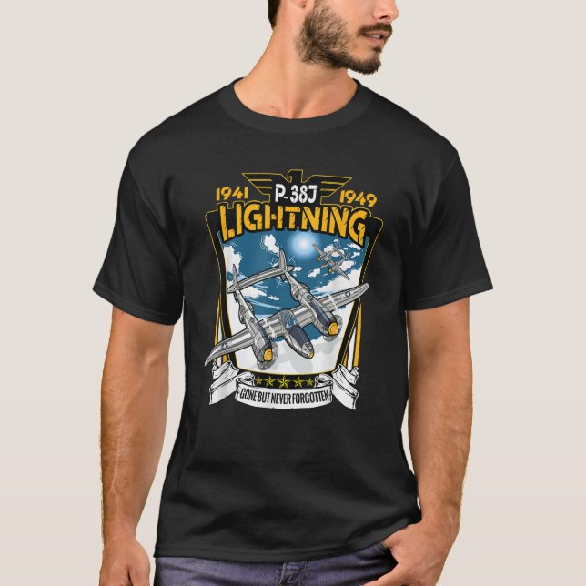 Världskrig 2 Amerikanska P 38 Lightning Fighter Ai T Shirt (Framsida)
