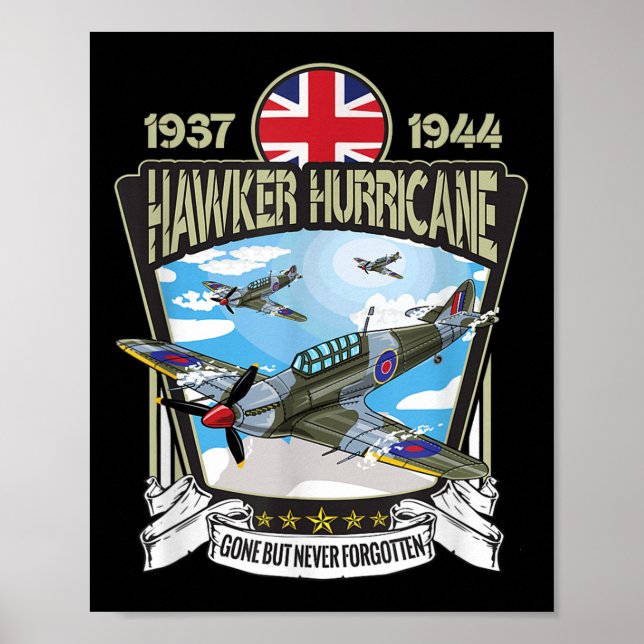 Världskrig 2 British Aircraft Hawker Hurricane Fig Poster (Framsidan)