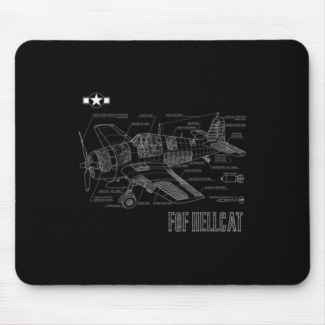 Världskrig 2 F6f Hellcat Fighter Airplan Bluprint Musmatta (Framsidan)