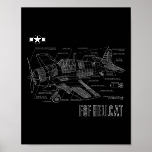 Världskrig 2 F6f Hellcat Fighter Airplan Bluprint Poster