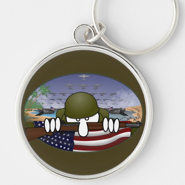 Världskrig 2 Kilroy Keychain Rund Silverfärgad Nyckelring (Framsidan)