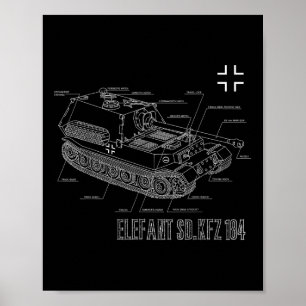 Världskrig 2 Tysk antiTank Förstörare Elefant Blu Poster