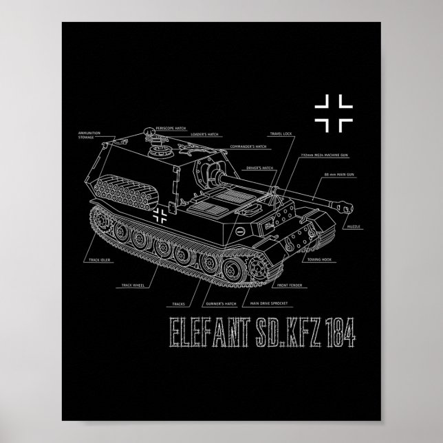 Världskrig 2 Tysk antiTank Förstörare Elefant Blu Poster (Framsidan)