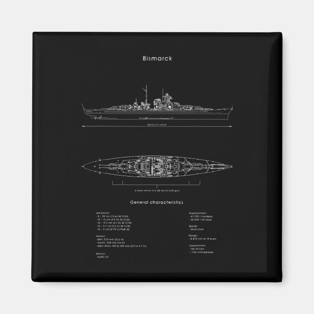 Världskrig 2 Tysk Bismarck-Frakt Förlaga WW2-attle Magnet (Framsidan)