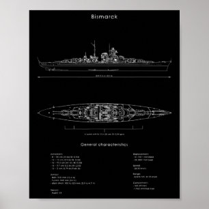 Världskrig 2 Tysk Bismarck-Frakt Förlaga WW2-attle Poster