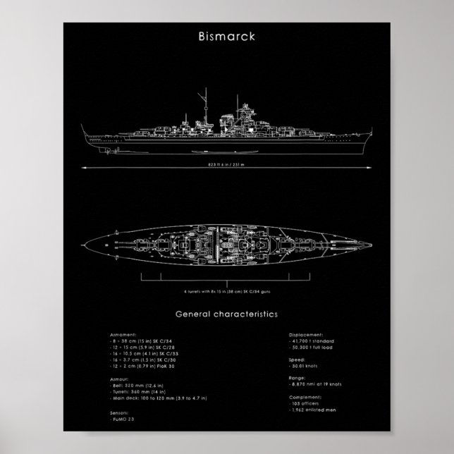 Världskrig 2 Tysk Bismarck-Frakt Förlaga WW2-attle Poster (Framsidan)