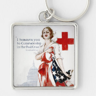 Världskrig för amerikanRöda korvintage som jag Fyrkantig Silverfärgad Nyckelring