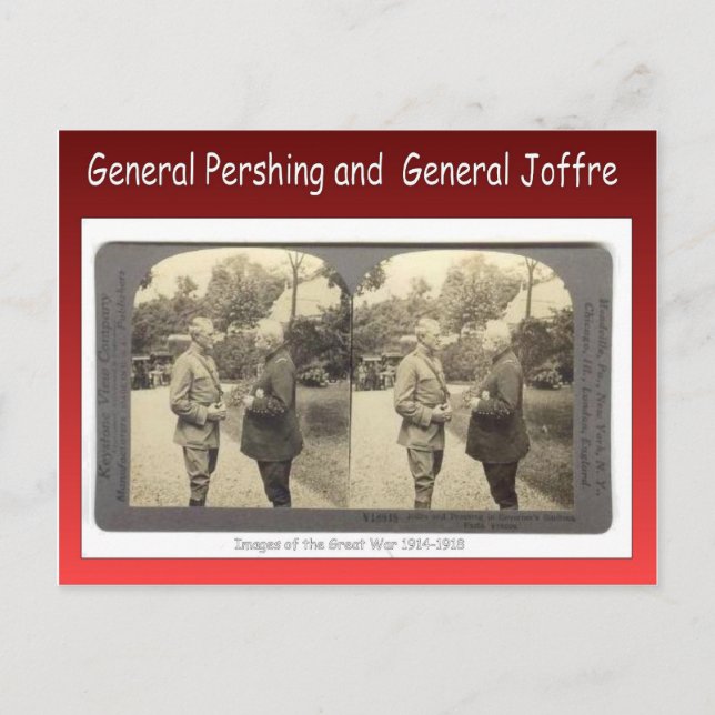 Världskrig I, general Pershing och general Joffre Vykort (Framsida)