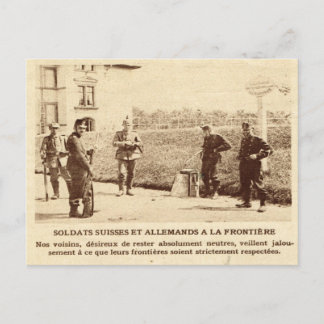 Världskrig I, schweiziska och tyska soldater, grän Vykort