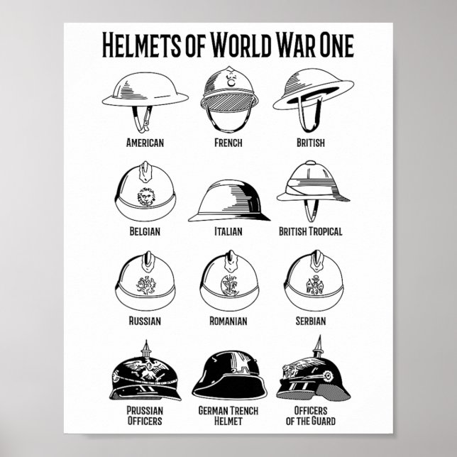 Världskrig I Soldier Helmet Charts Poster (Framsidan)