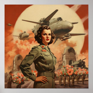 Världskrig II ERA Woman under flygning Kostym Poster