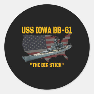 Världskrig II Warship Uss Iowa& WW2 Bb-61 Batt Runt Klistermärke