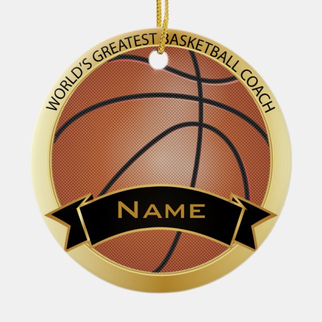 Världsmästare Basketball Coach | DIY NAMN Julgransprydnad Keramik (Framsidan)
