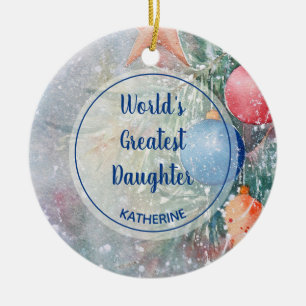 Världsmästare Dotter jul - vattenfärg Julgransprydnad Keramik