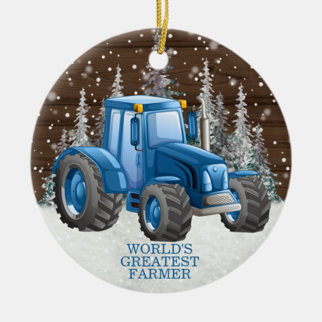 Världsmästare Farmer Tractor jul jul Julgransprydnad Keramik (Framsidan)