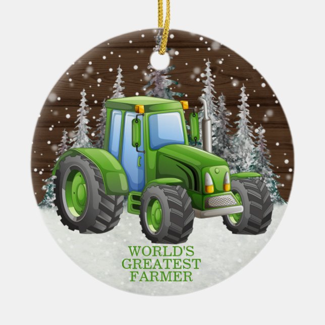 Världsmästare Farmer Tractor jul jul Julgransprydnad Keramik (Framsidan)