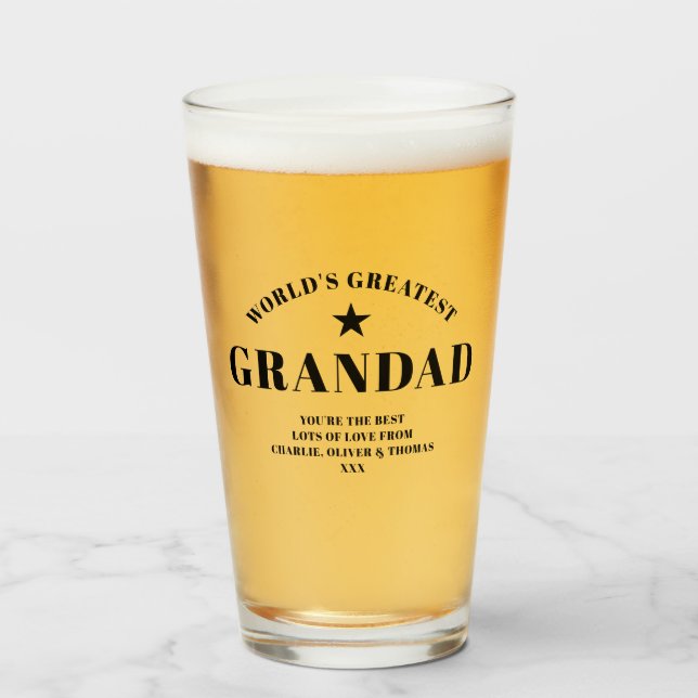 Världsmästare GRANDAD Black Personlig Pint Glaskopp (Framsida fylld)