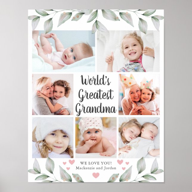 VÄRLDSMÄSTARE GRANDMA 7 Photo Collage Greenery Poster (Framsidan)