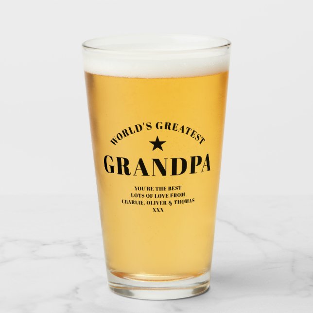 Världsmästare GRANDPA Black Personlig Pint Glaskopp (Framsida fylld)