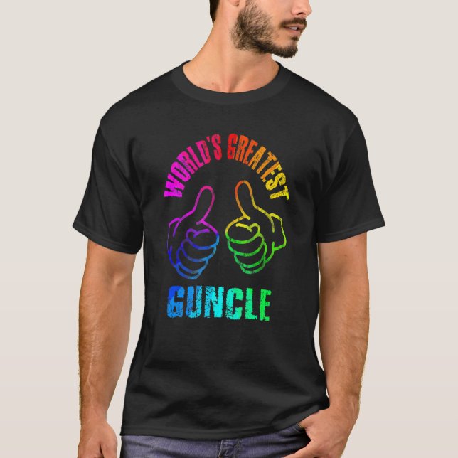 Världsmästare Guncle Rainbow Färg DISTRESSED T Shirt (Framsida)