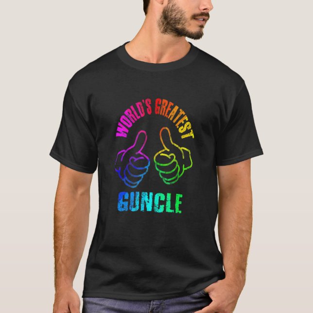 Världsmästare Guncle Rainbow Färg DISTRESSED T Shirt (Framsida)