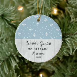 Världsmästare Hairstylist Snöflingor Anpassad Julgransprydnad Keramik