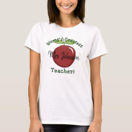 Världsmästare Lärare Cute Apple med Namn T Shirt
