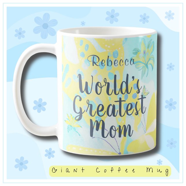 Världsmästare Mamma Mixed Media Blommigt Jumbo Mugg (Skapare uppladdad)
