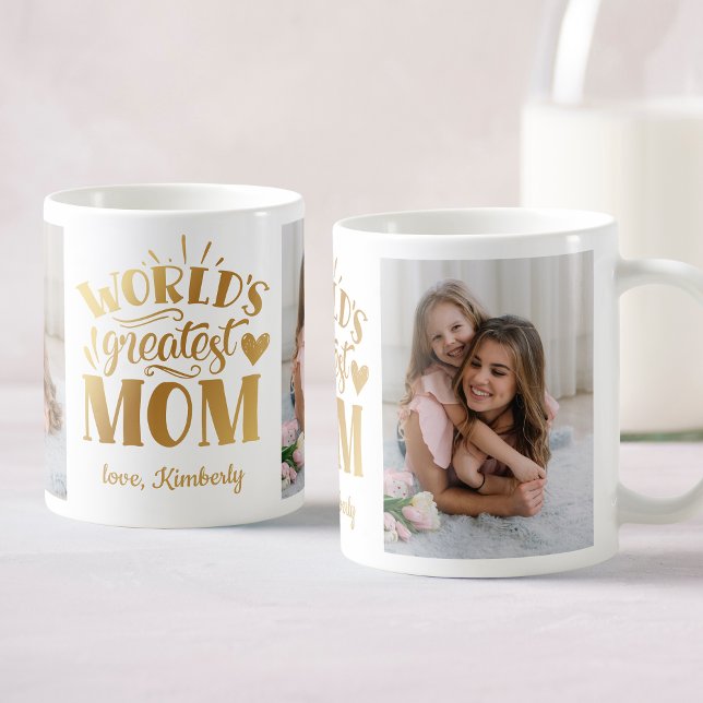 Världsmästare Mamma Personlig Photo Collage Kaffemugg (A personalized photo collage mug for the best mom ever. She’ll love it.)
