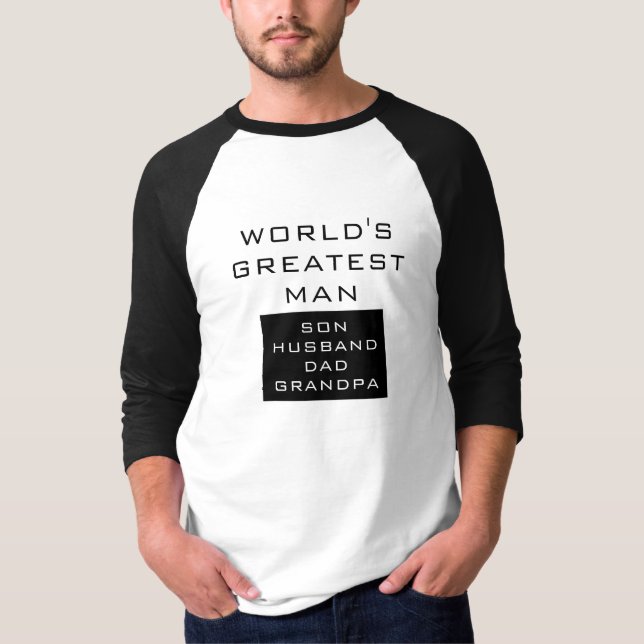 Världsmästare Man - Son, Make, Pappa, morfar T Shirt (Framsida)