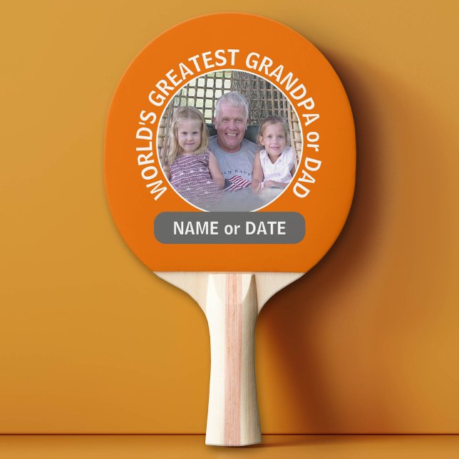 Världsmästare med text för foto och anpassningsbar pingisracket (Custom Ping Pong Paddle for Dad)