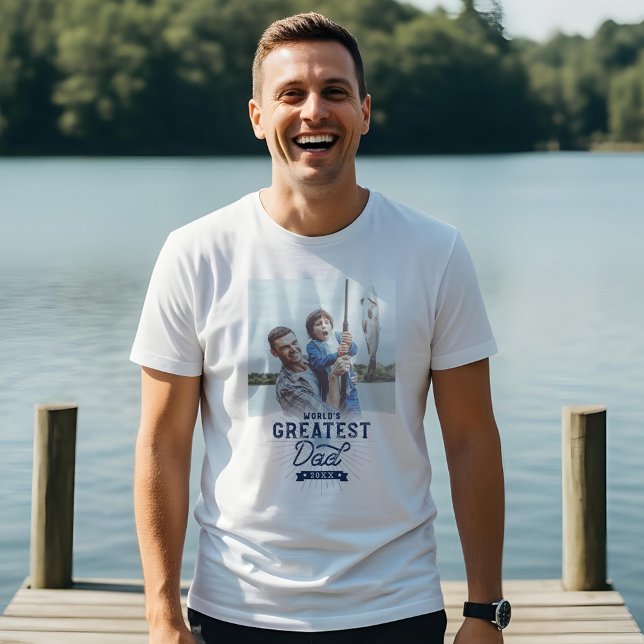 Världsmästare Pappa Anpassningsbar Photo Fars dag T Shirt (World's Greatest Dad Custom Photo Father's Day Tri-Blend Shirt)