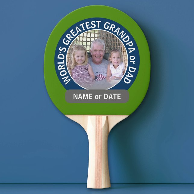 Världsmästare Pappa Grandpa Photo grönt Navy Pingisracket (Custom Ping Pong Paddle for Dad)