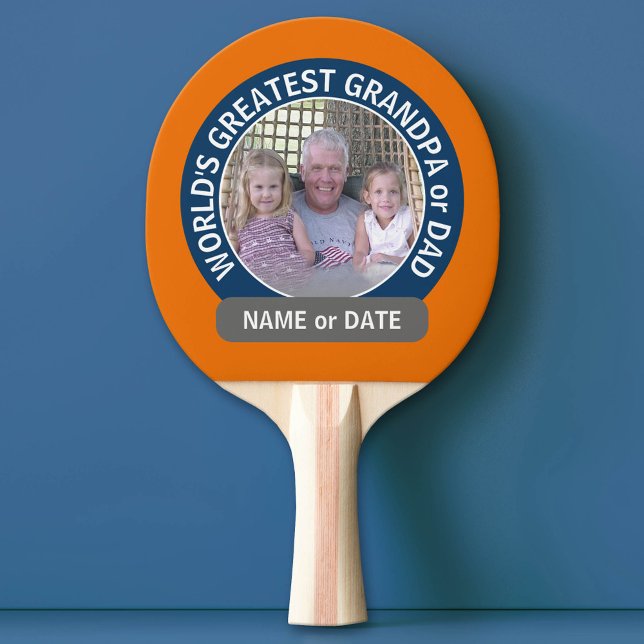 Världsmästare Pappa Grandpa Photo orange blue Pingisracket (Custom Ping Pong Paddle for Dad)