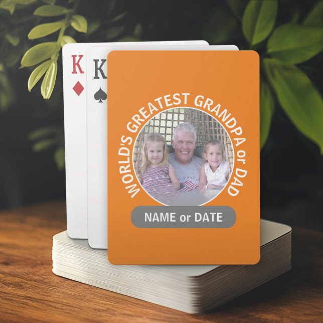 Världsmästare Pappa Grandpa Photo orange grått Spel Kort (Custom Poker Cards for Dad)