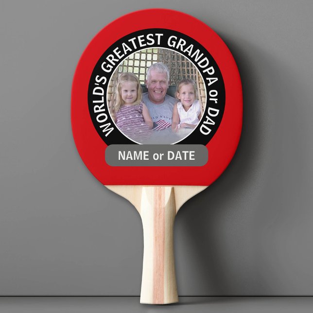 Världsmästare Pappa Grandpa Photo Red Black Pingisracket (Custom Ping Pong Paddle for Dad)